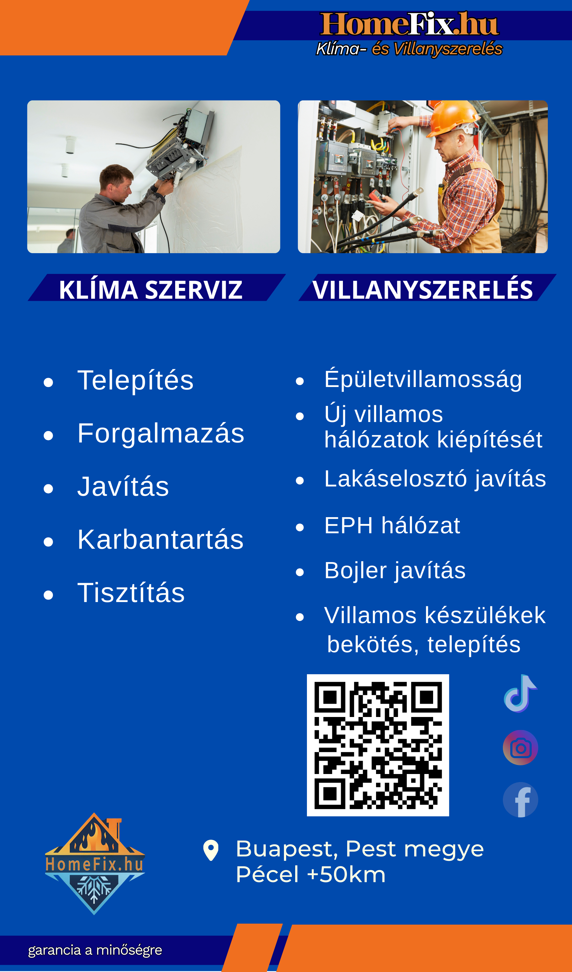 HomeFix névjegykártya hátlap